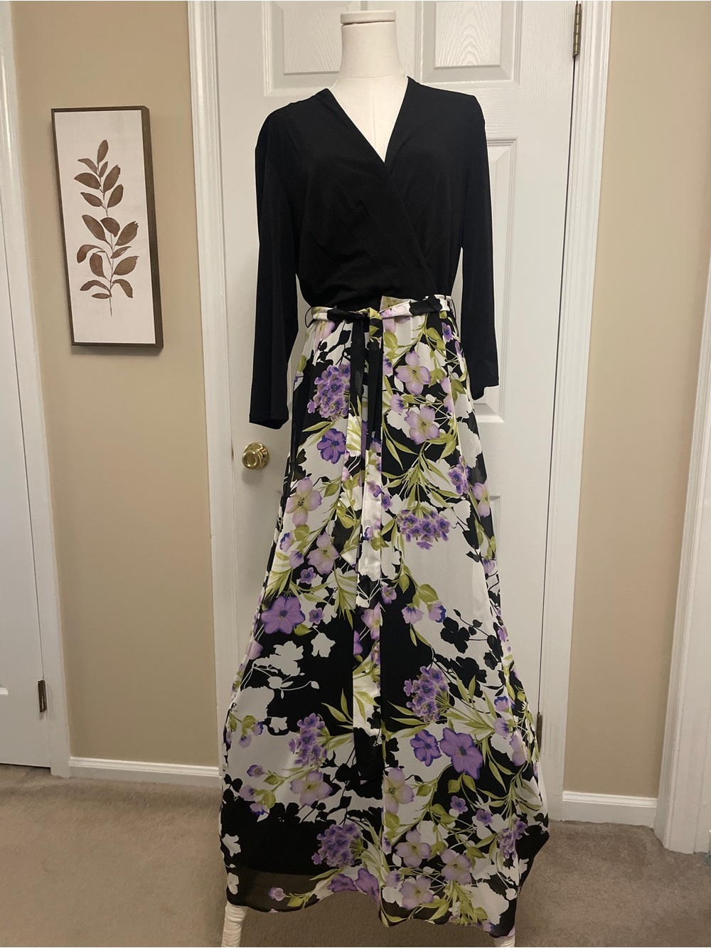 R&K Black Maxi Skirt with Purple & Green Floral Print